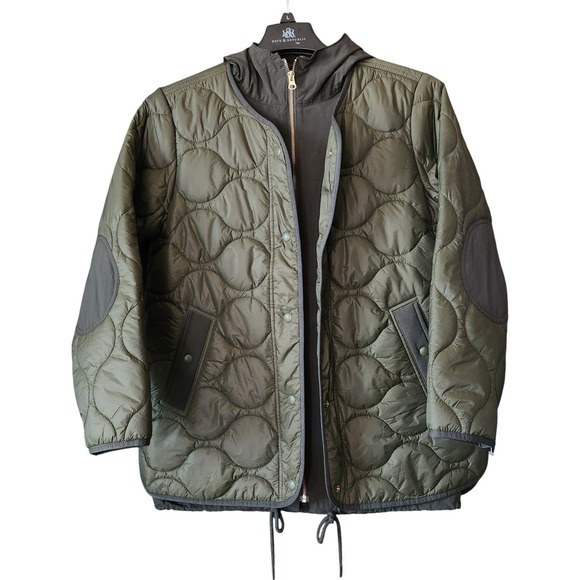 J.CREW Other - J.Crew Military Liner Inspired Quilted Puffer Hooded Size XS Olive Green Layered